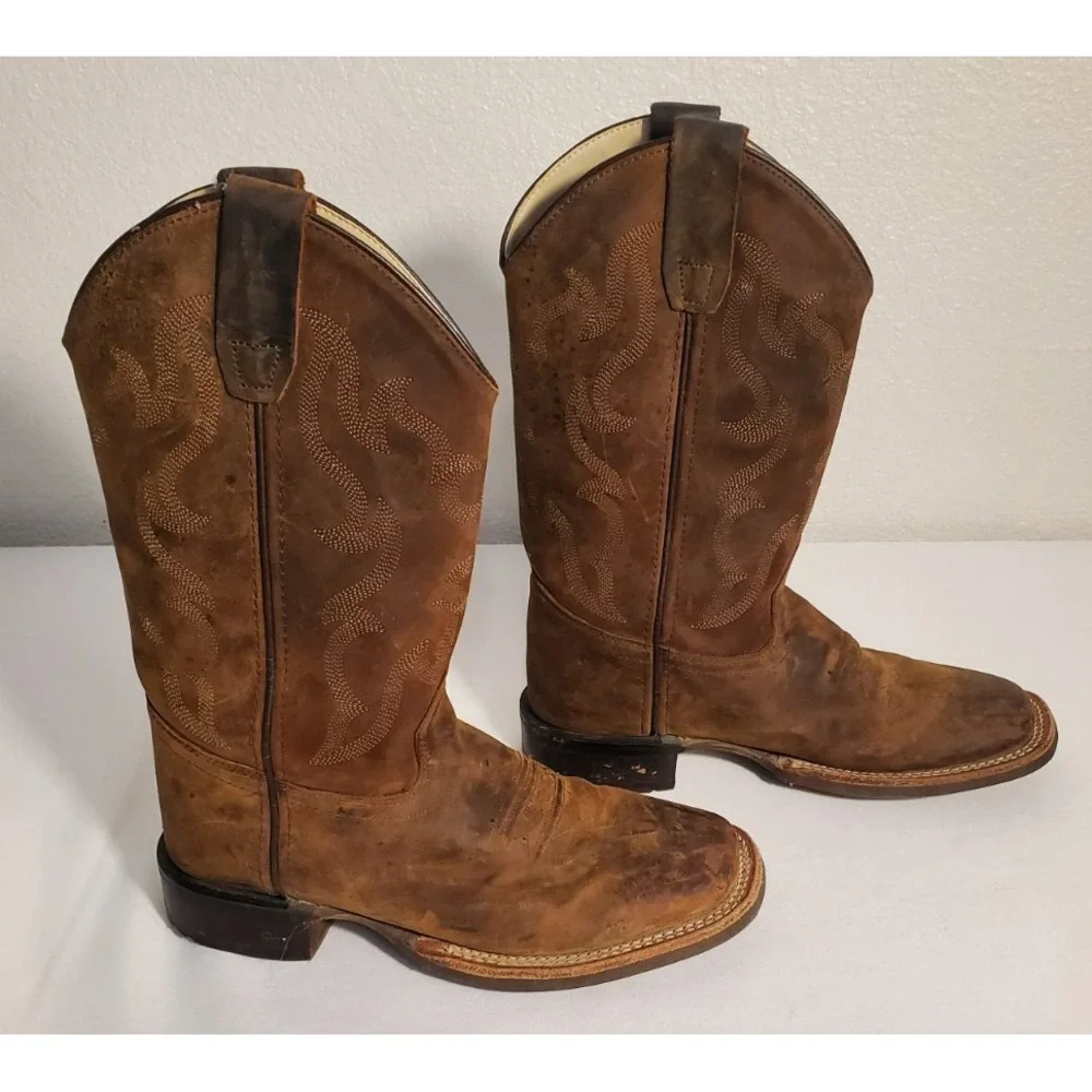 Cody James BBSC1904 Brown Leather Square Toe Cowboy Western‎ Boots Youth Size 4D